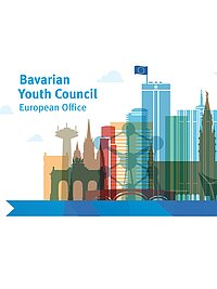 Logo des Europabüros des BJR mit den Wahrzeichen von Brüssel