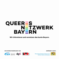 Logo des Queeren Netzwerk Bayern mit dem Schriftzug: "Wir informieren und vernetzen das bunte Bayern"