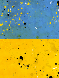 Ukraine-Flagge mit Farbspritzern